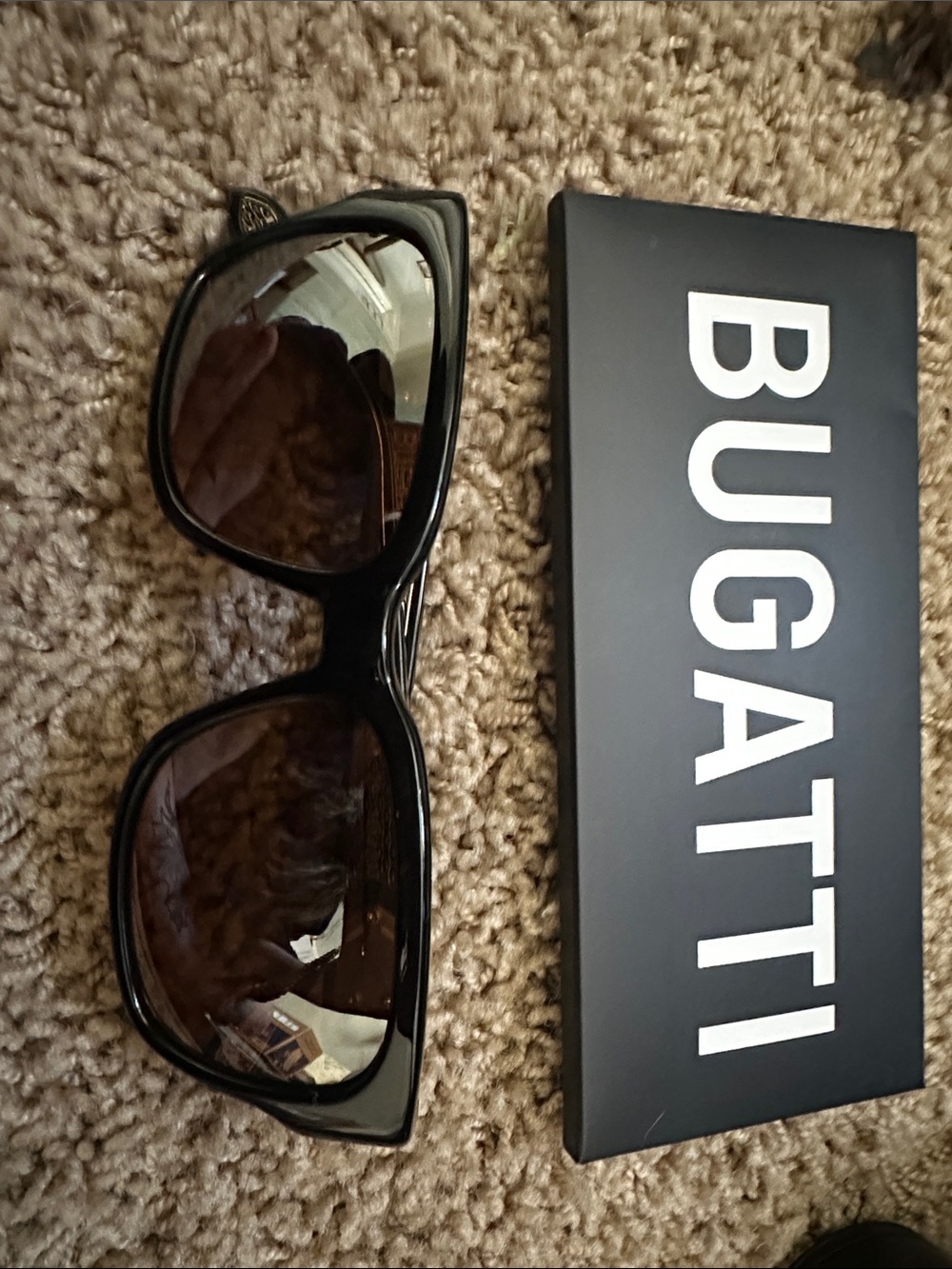 Bugatti Black Frame Sunglasses with Brown Lenses and Case